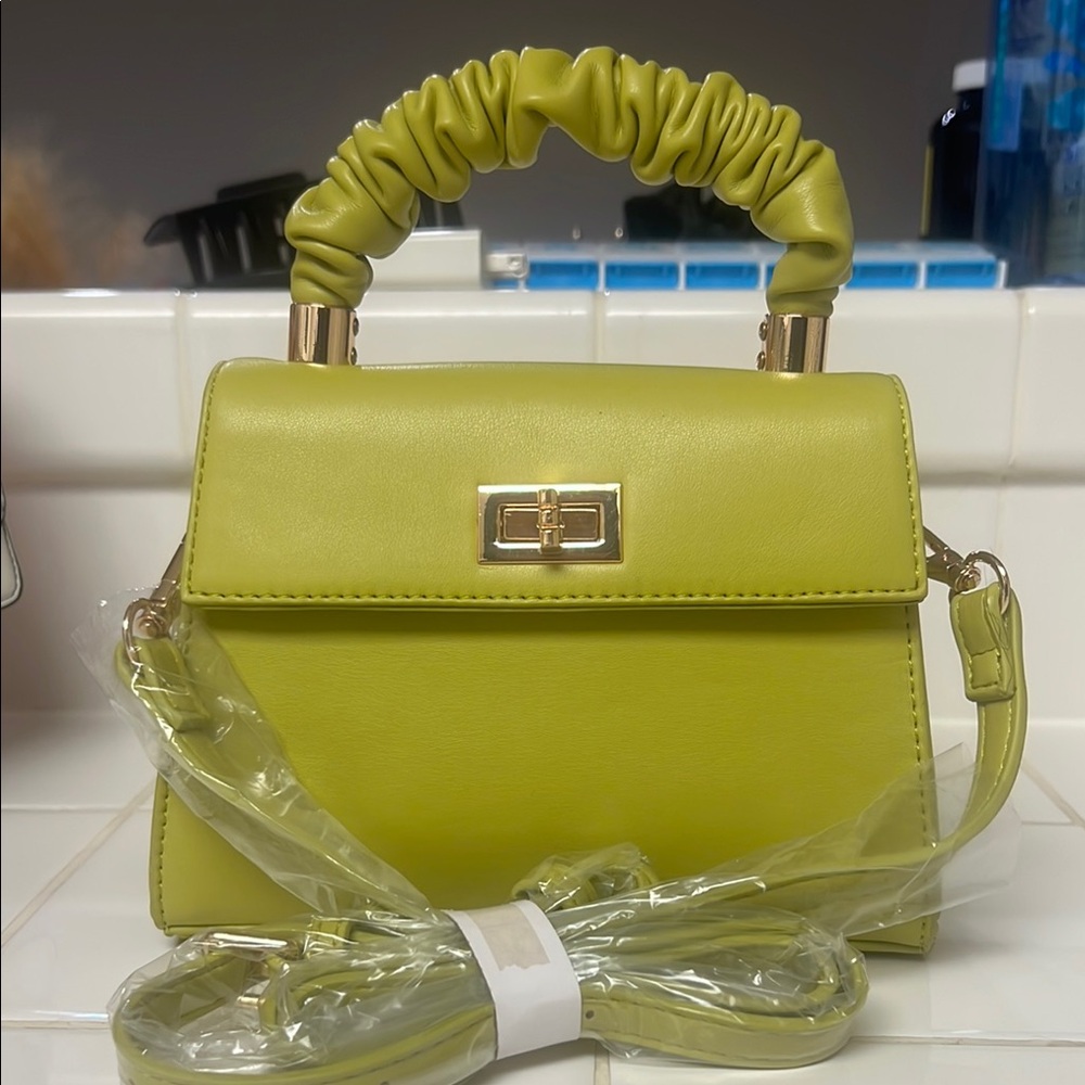 Lime Green Handbag with Ruched Handle